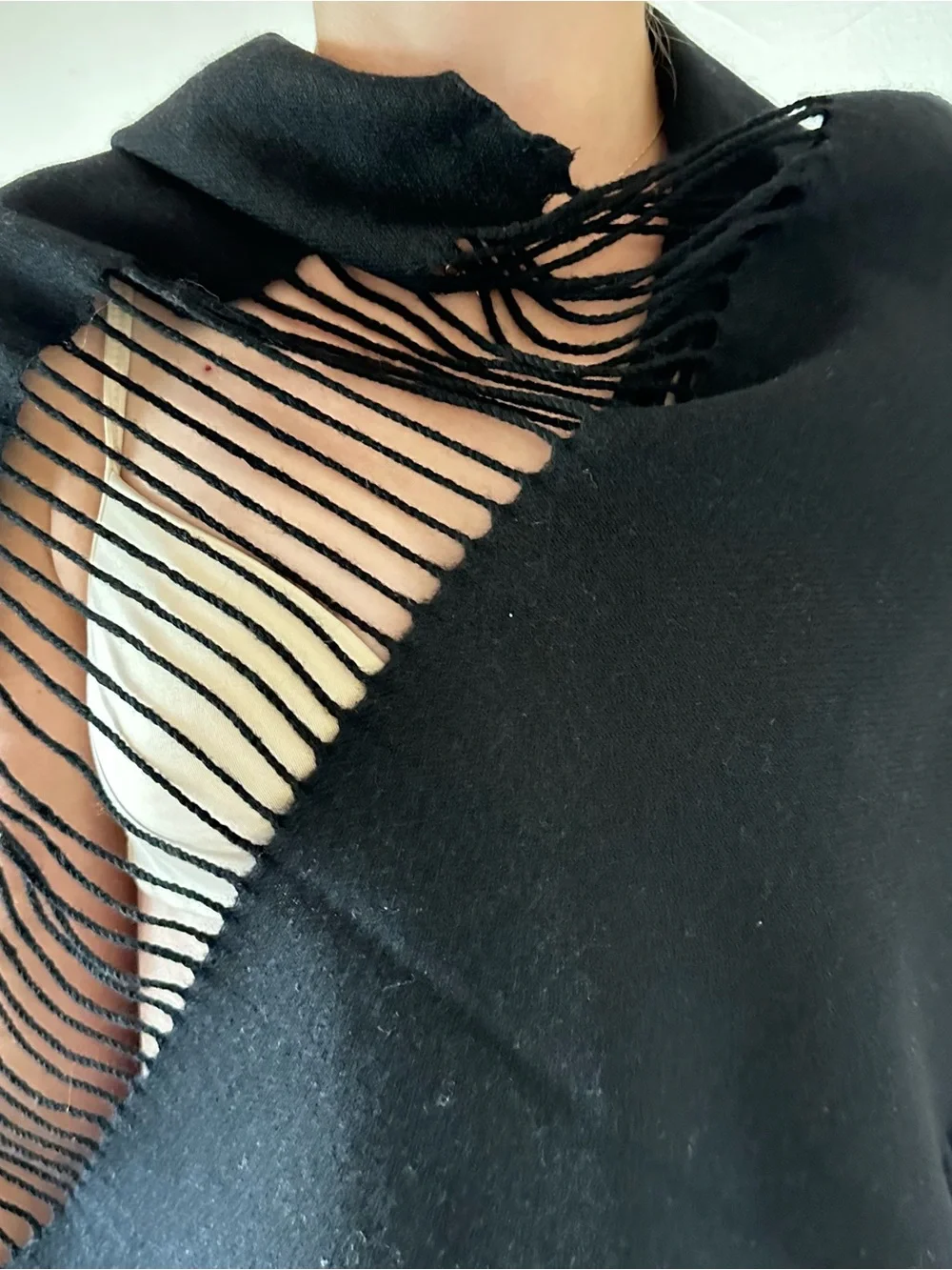 TYED THRU TYME Black Wool Pashmina Shawl Wrap🌸